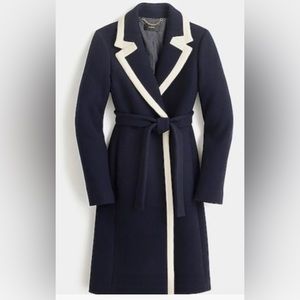 J.Crew Navy Tipped wrap coat in Italian wool, new, size 12